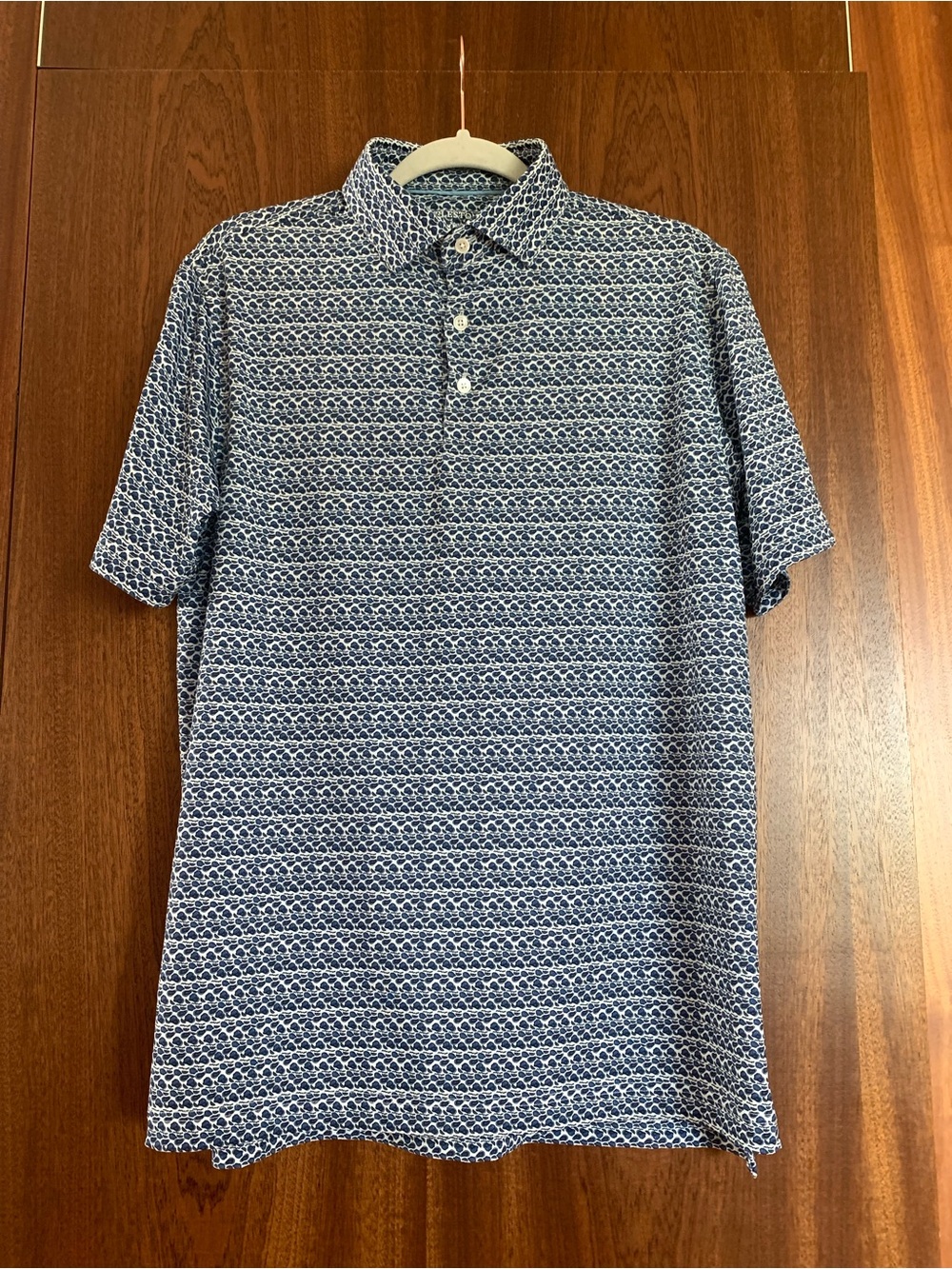 Harlestons Men's Navy Oyster Shell Micro-Pattern Polo Shirt